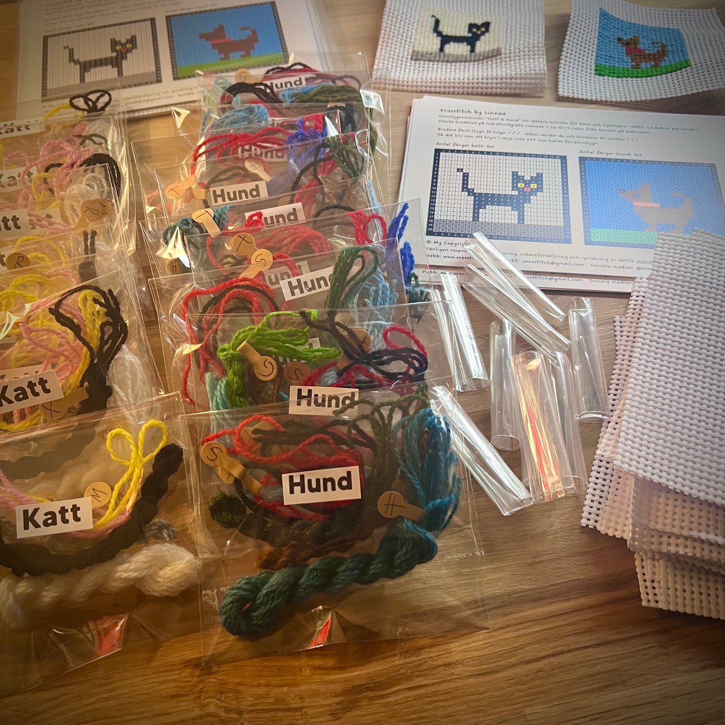 Broderikit med ullgarn, 2st småbroderier, för barn & nybörjare