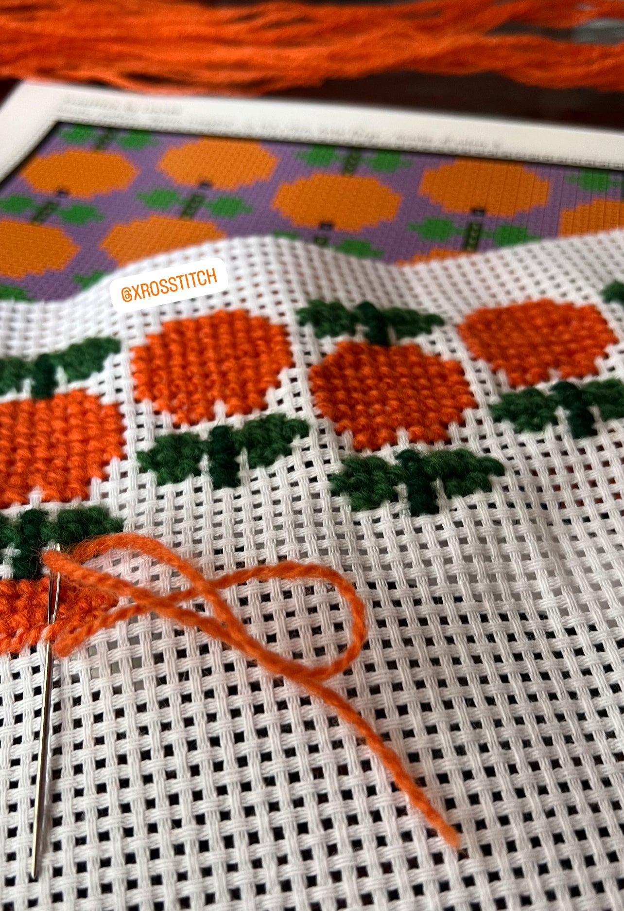 Broderi med ullgarn apelsinträdgård