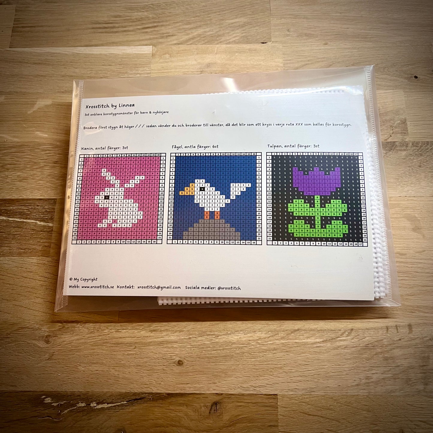 Broderikit med ullgarn, 3st småbroderier, för barn & nybörjare