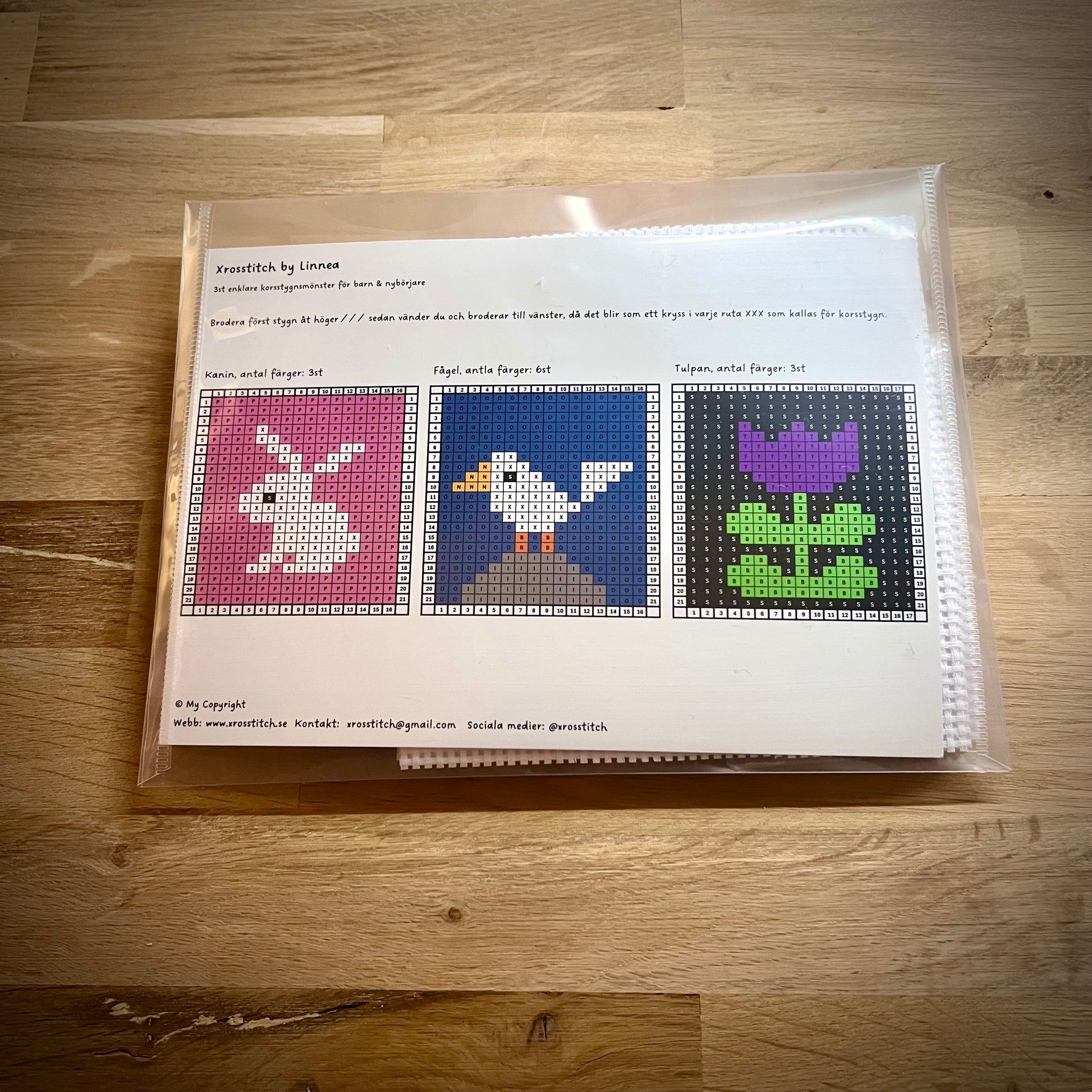 Broderikit med ullgarn, 3st småbroderier, för barn & nybörjare