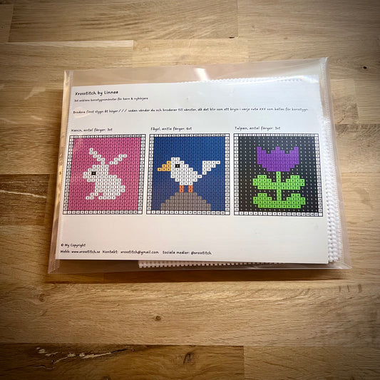 Broderikit med ullgarn, 3st småbroderier, för barn & nybörjare