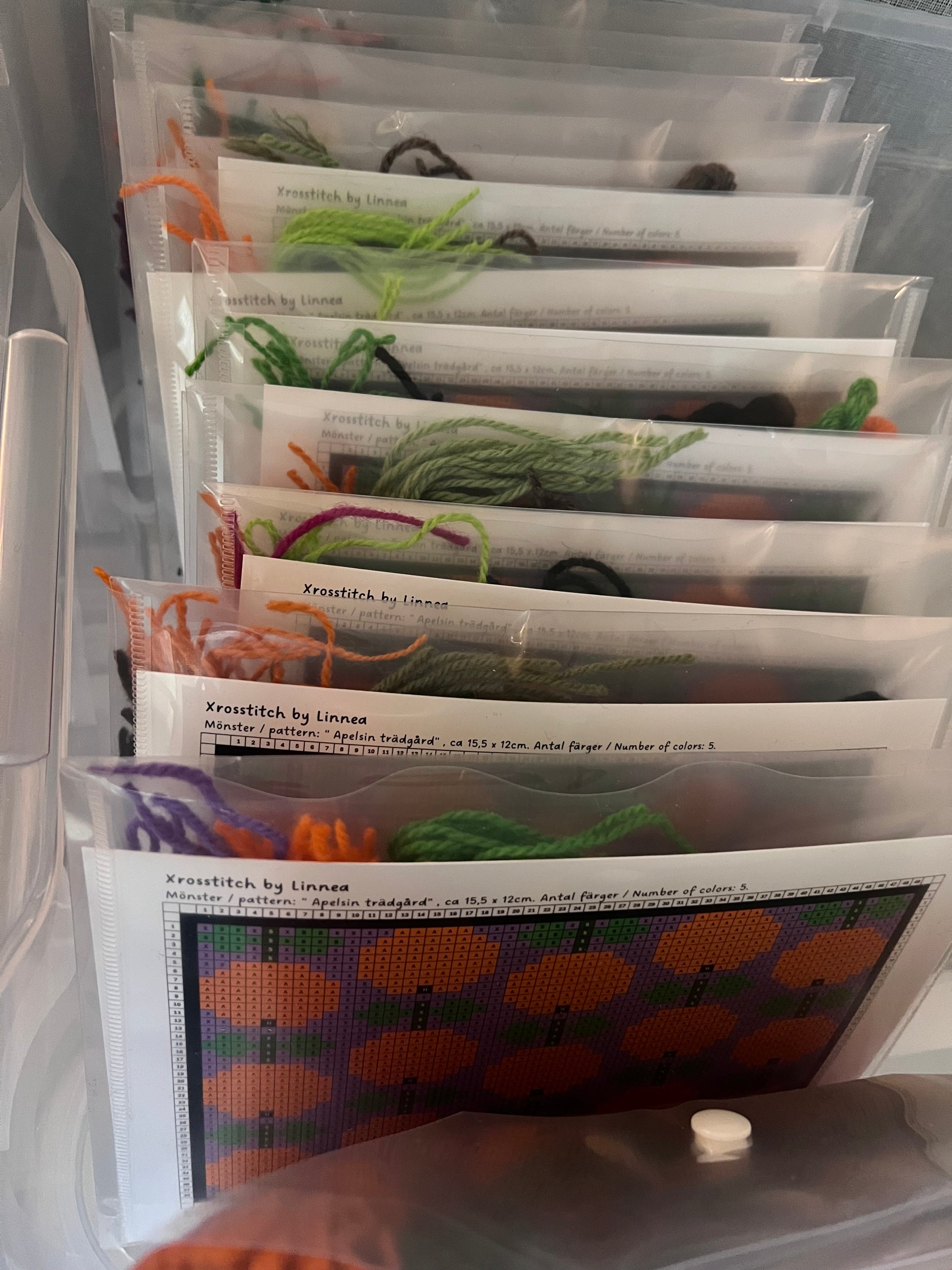 Broderikit med ullgarn apelsintradgård