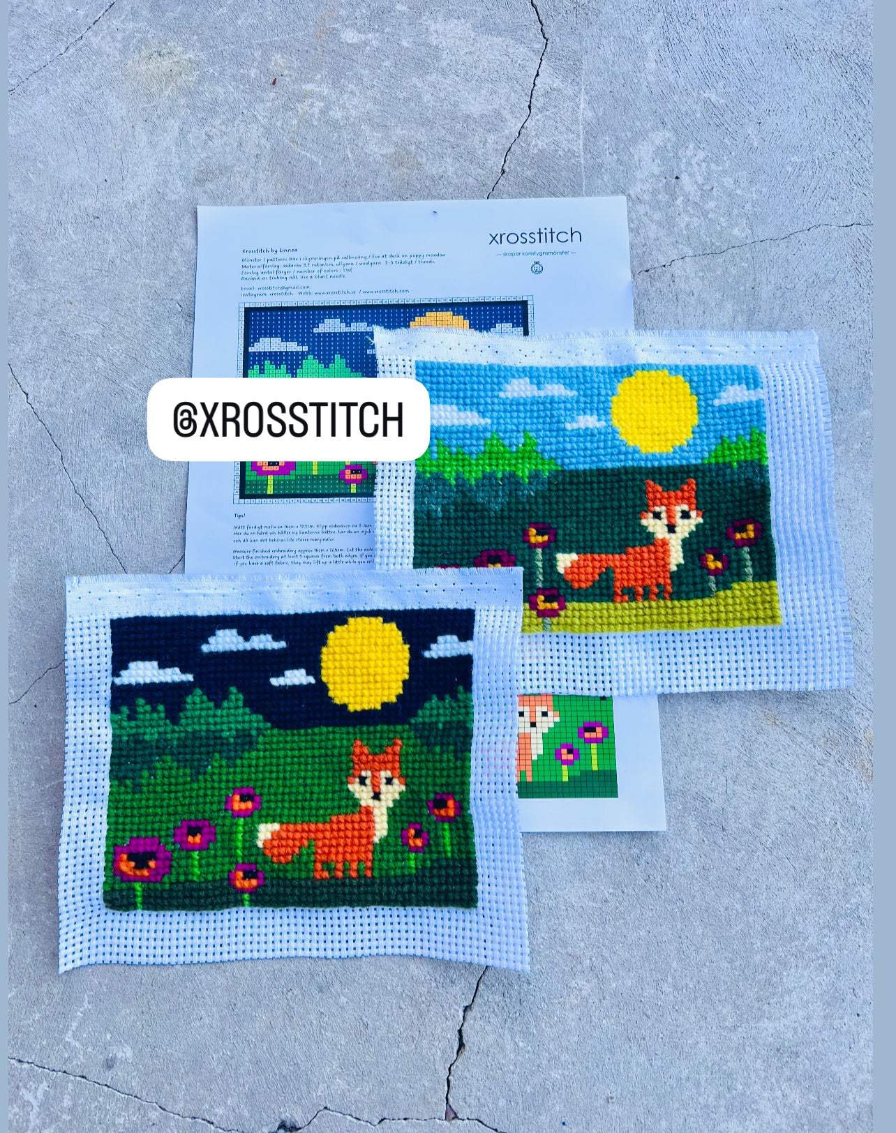 Broderikit med ullgarn ”räv på vallmofält”