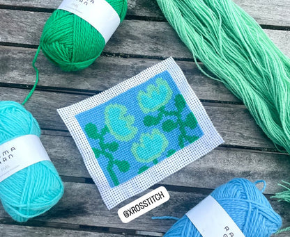 Broderikit med ullgarn ”snirkliga tulpaner” 12x17,5cm