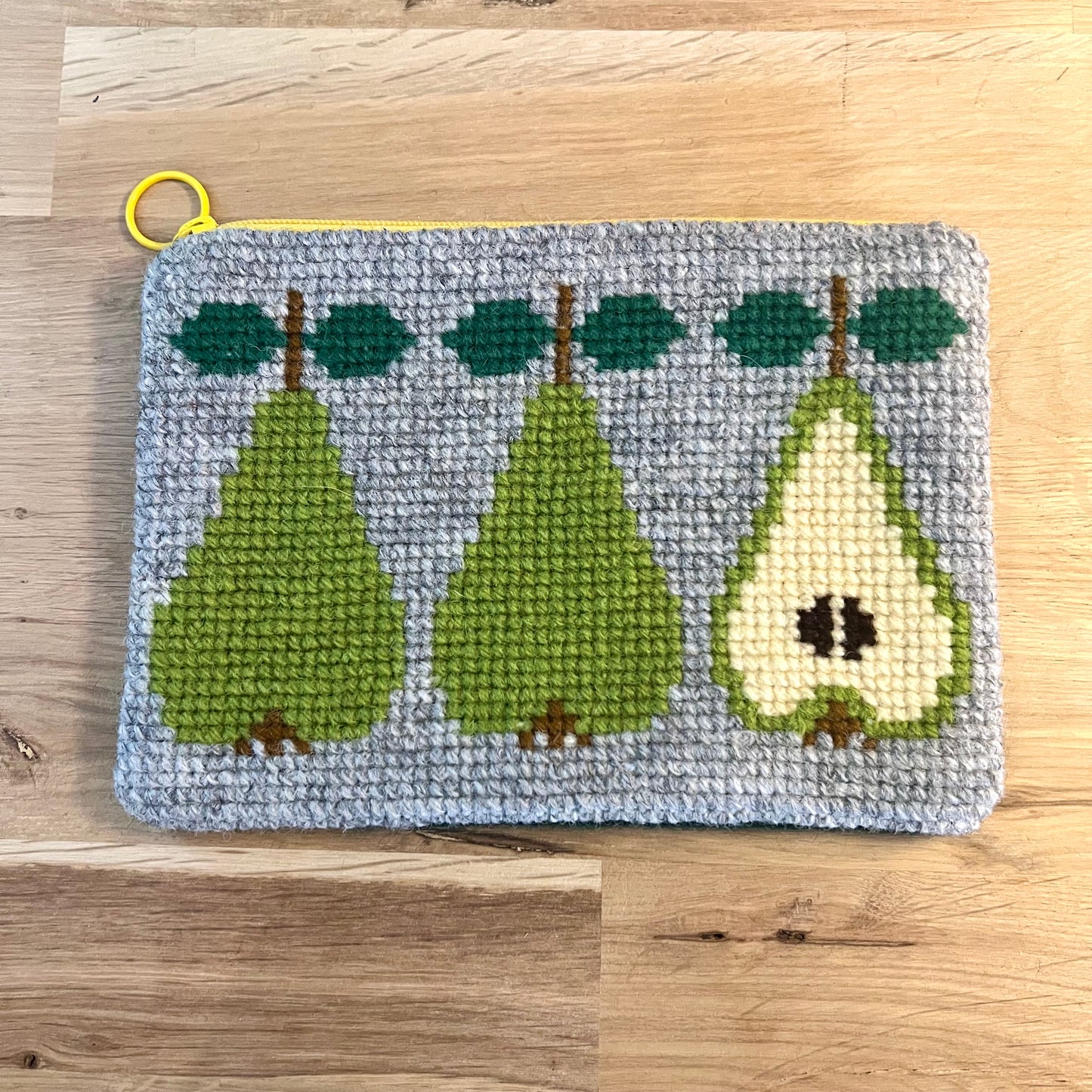 Handgjord unik börs, piron päron i retrostil, grå, 13x19cm