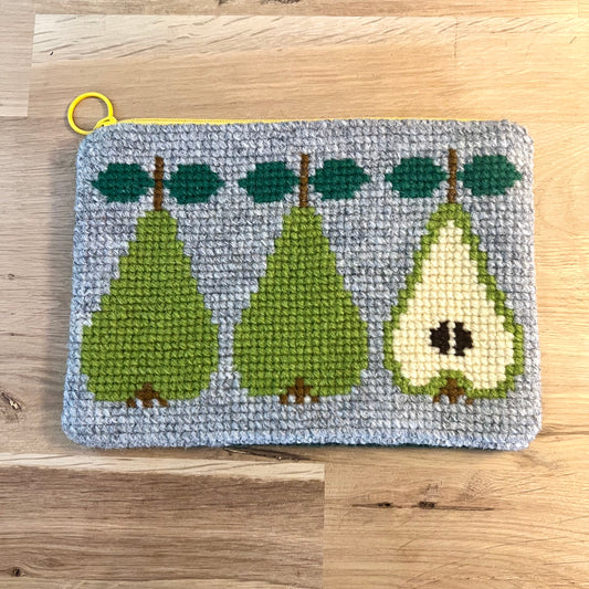 Handgjord unik börs, piron päron i retrostil, grå, 13x18,5cm