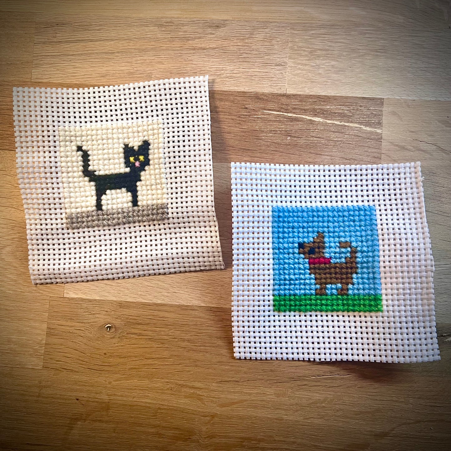 Broderikit med ullgarn, 2st småbroderier, för barn & nybörjare