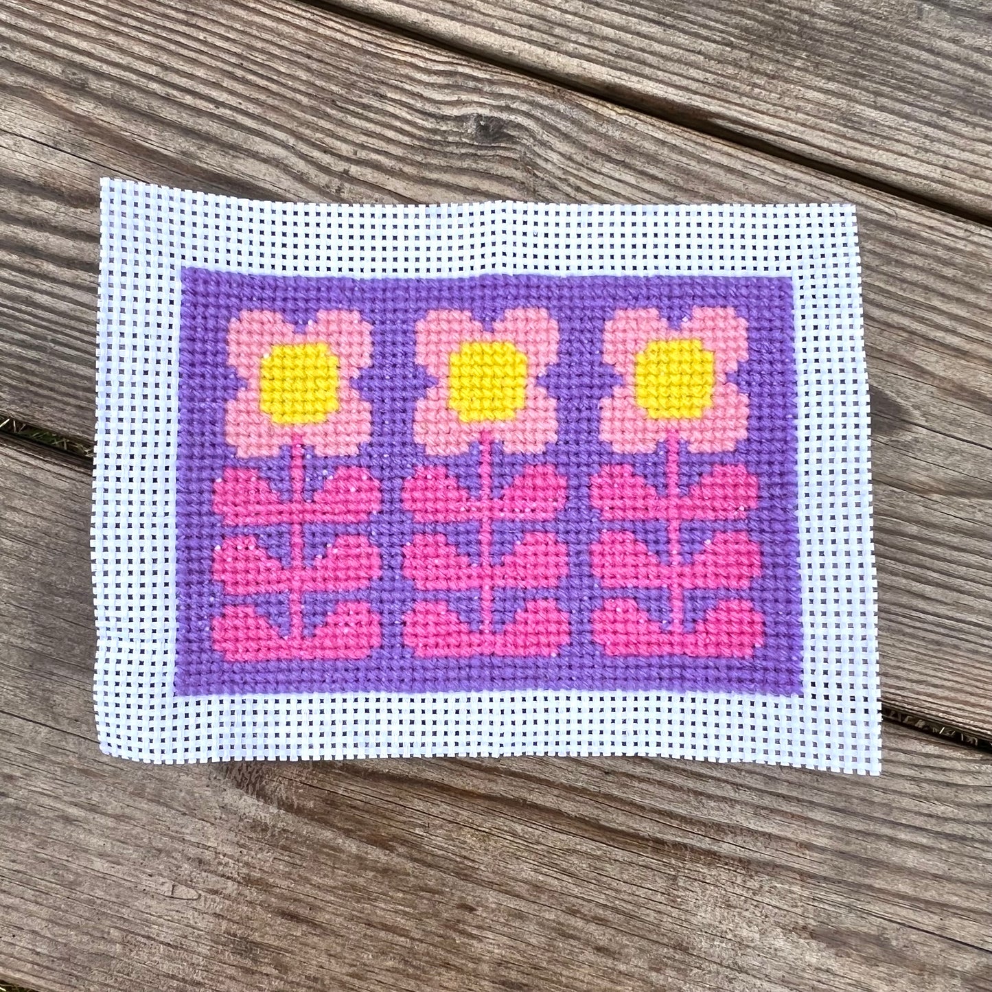 Handgjord unik börs, ”3 retroblommor”lila/rosa 12x16,5cm
