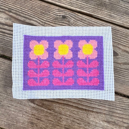Handgjord unik börs, ”3 retroblommor”lila/rosa 12x16,5cm