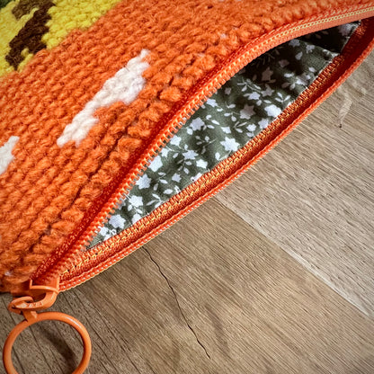 Handgjord unik börs, älg i skymningen, orange 14x10,5cm