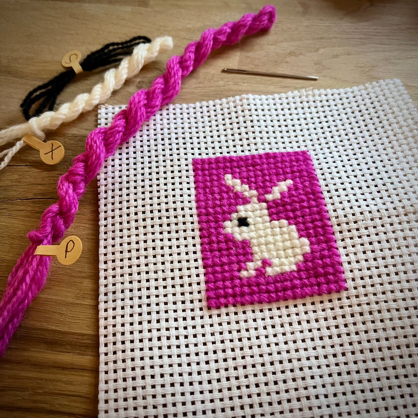 Broderikit med ullgarn, 3st småbroderier, för barn & nybörjare