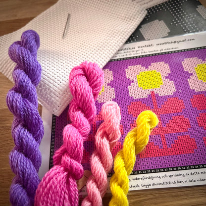 Broderikit med ullgarn ” 3 retroblommor ”