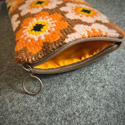 Mobil och glasögonfodral kit ”sommarblom” retrobrun/gammelrosa/orange 12x20cm