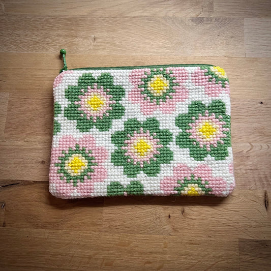 Handgjord unik börs, sommarblom orange/röd