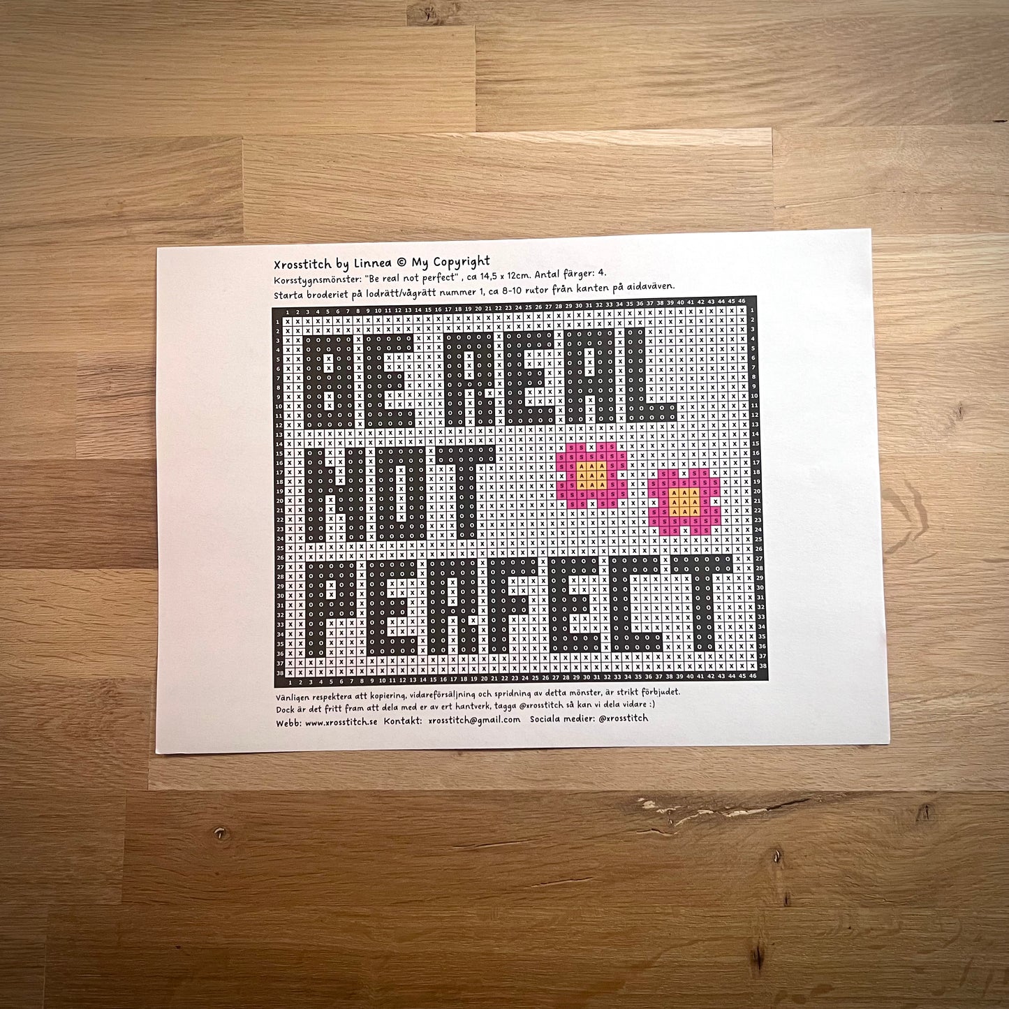 Mönster pdf ”be real, not perfect” 12x14,5cm