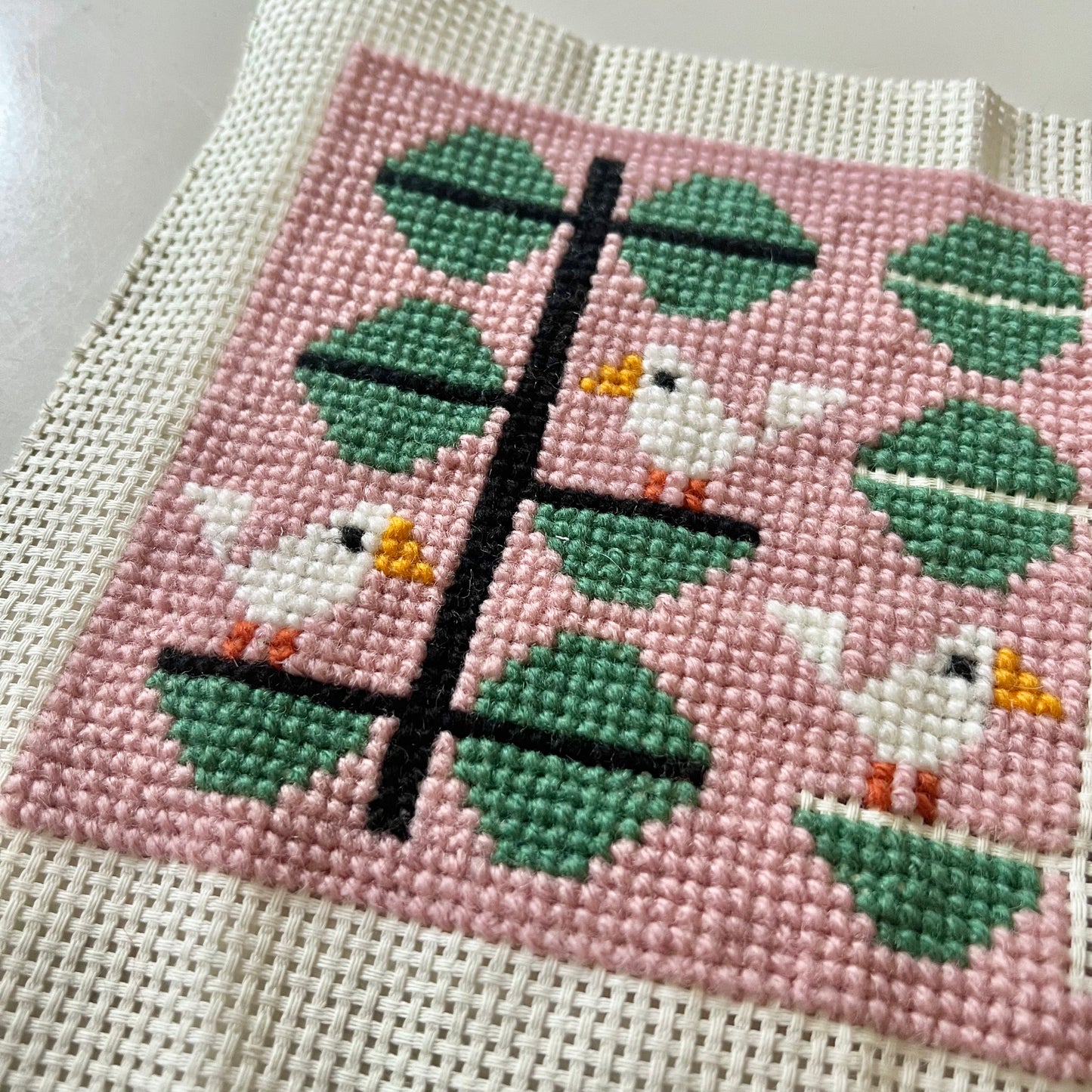 Broderi & sykit, fodral ”flörtiga finkar” ca 15x20cm