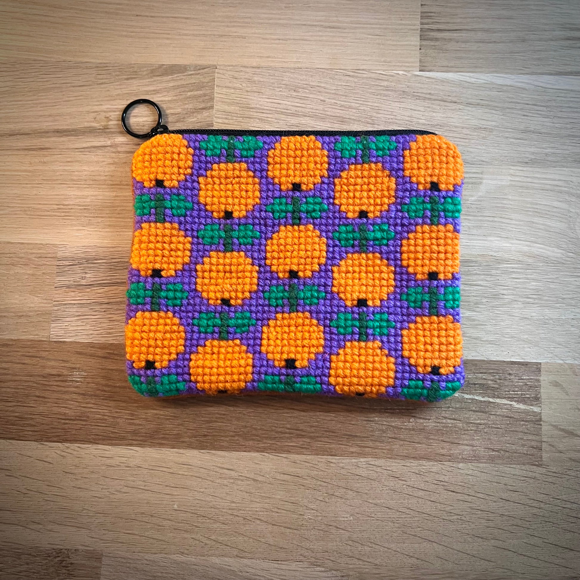 Handgjord unik börs, apelsinträdgård orange/lila