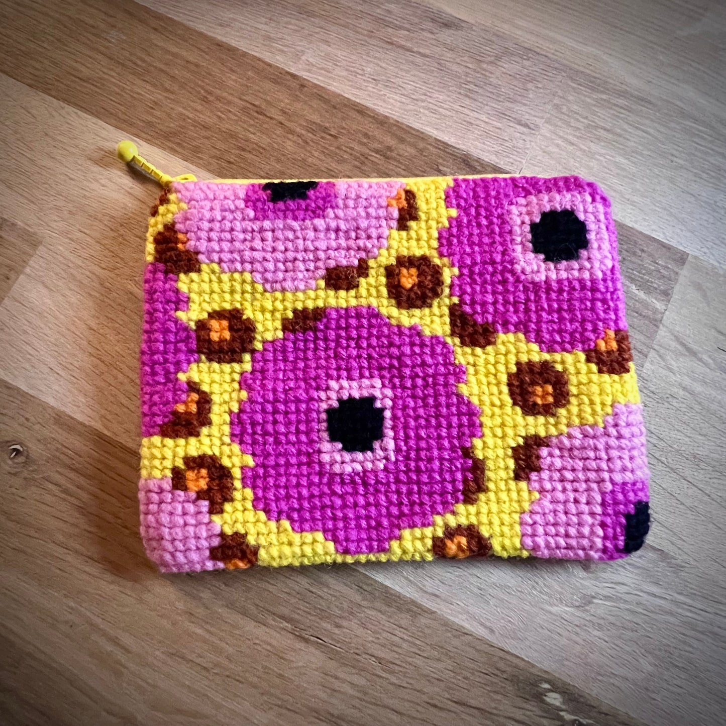 Handgjord unik börs, blommor & bär rosa/gul