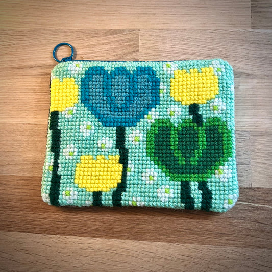 Handgjord unik börs, blomsterlandet grön/gul