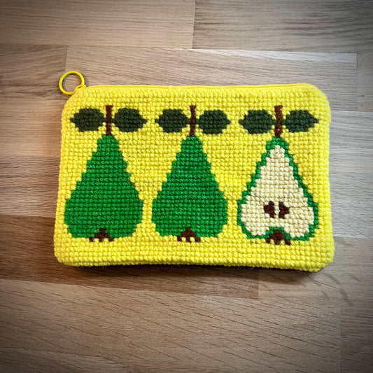 Handgjord unik börs, piron päron i retrostil, gul