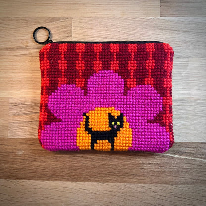 Handgjord unik börs, retrokatten rosa/röd/orange