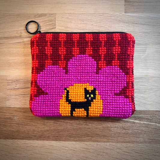 Handgjord unik börs, retrokatten rosa/röd/orange