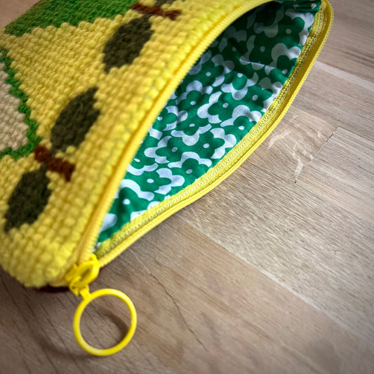 Handgjord unik börs, piron päron i retrostil, gul