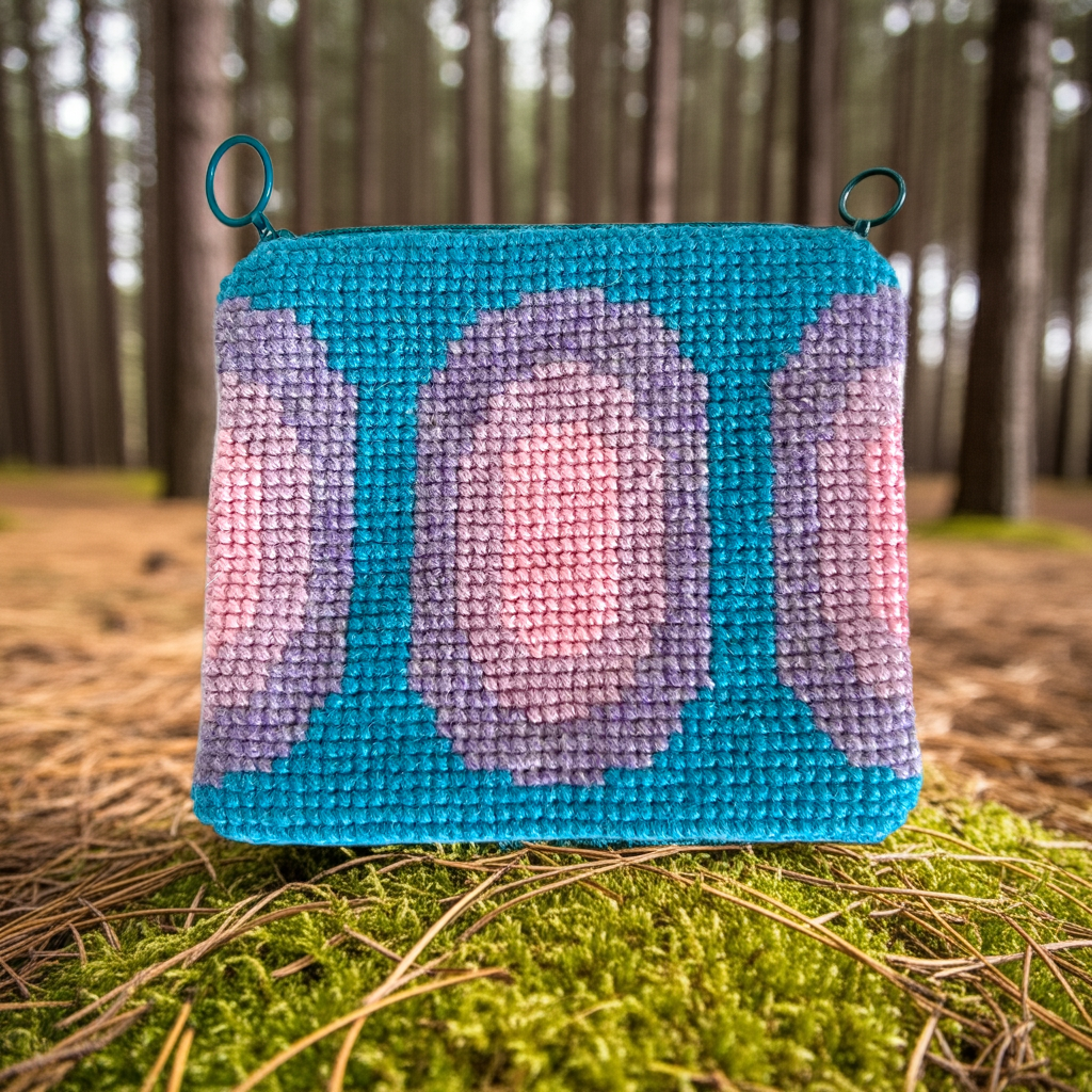 Handgjord unik börs, brun rosa/lila ovaler