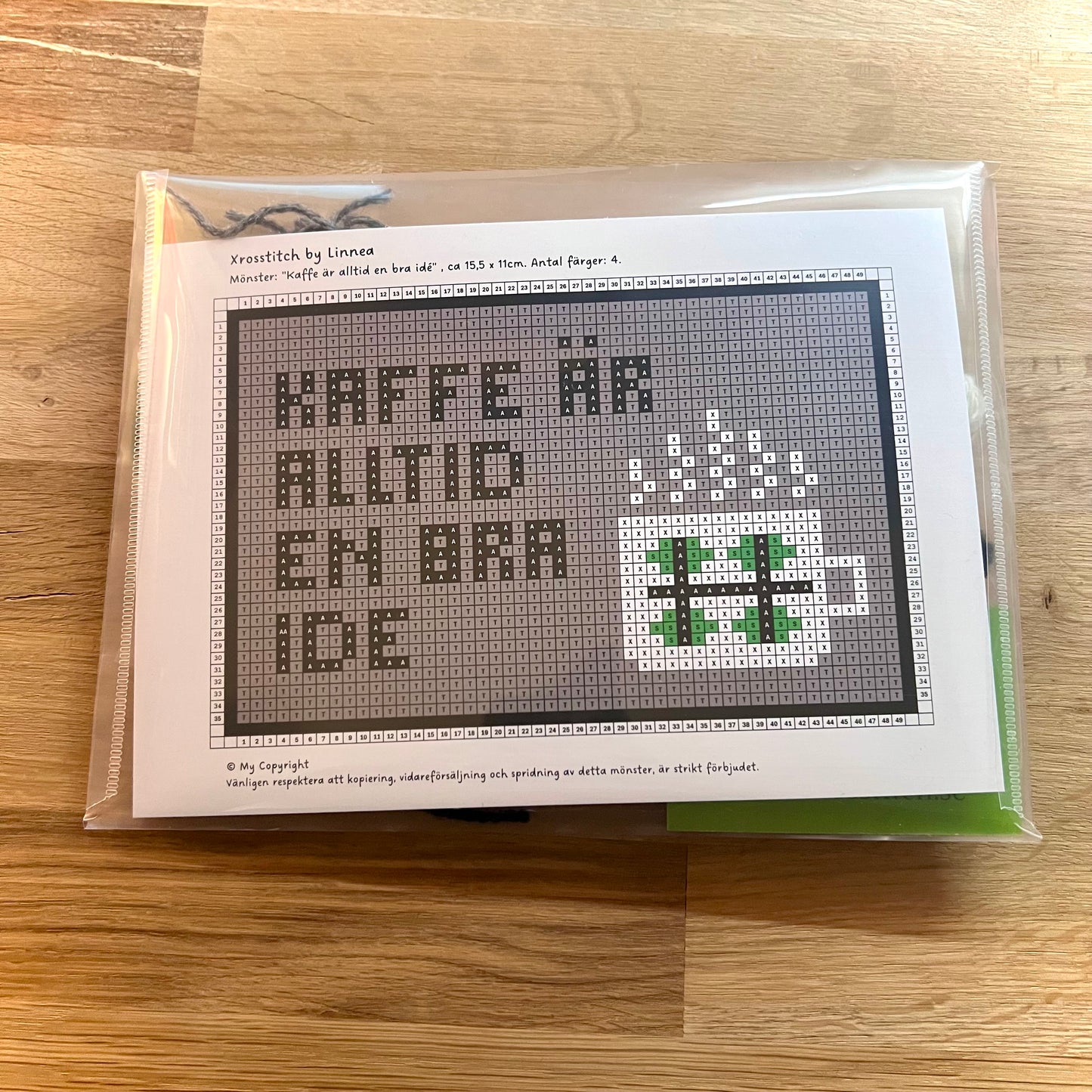 broderikit med text kaffe är alltid en bra idé med ullgarn 