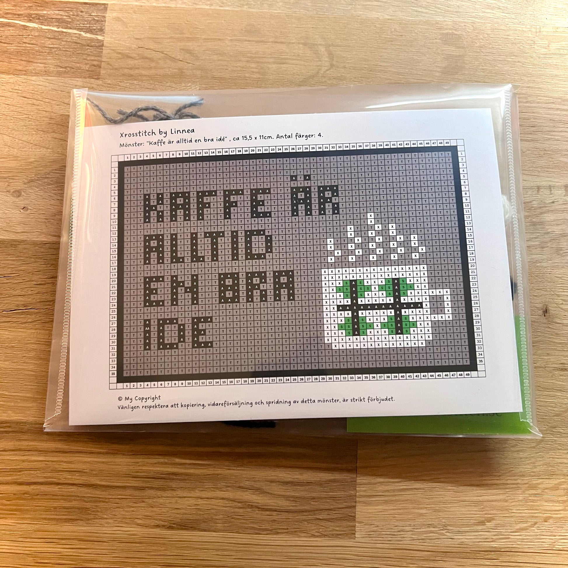 broderikit med text kaffe är alltid en bra idé med ullgarn 