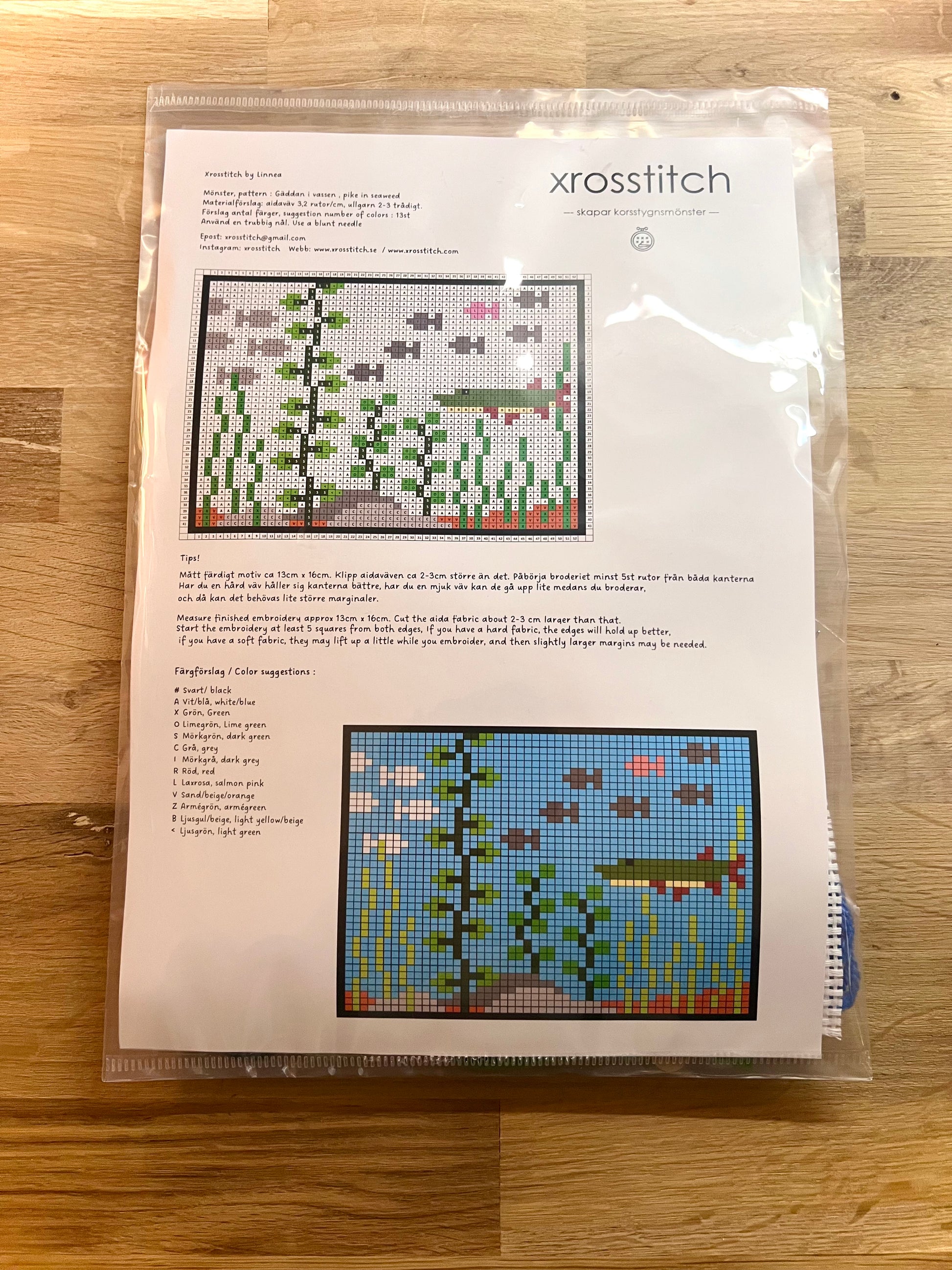 Broderikit gäddan i vassen med ullgarn