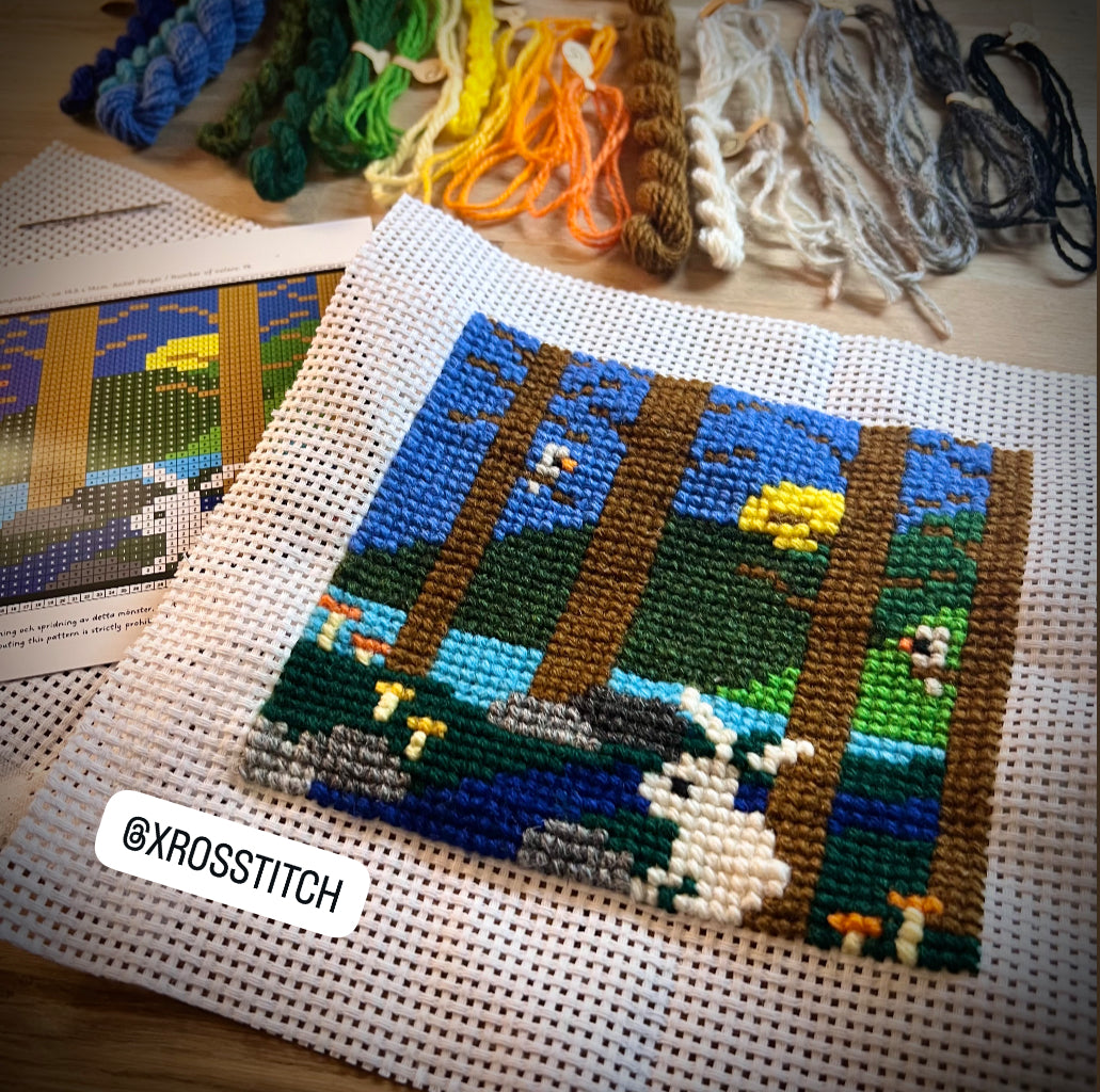 broderikit med ullgarn hare i svampskogen