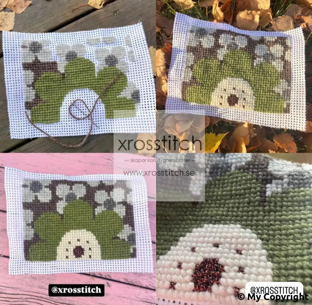 Egendesignat korsstygn mönster broderi stor blomma i retrostil med små blommor svensk design 